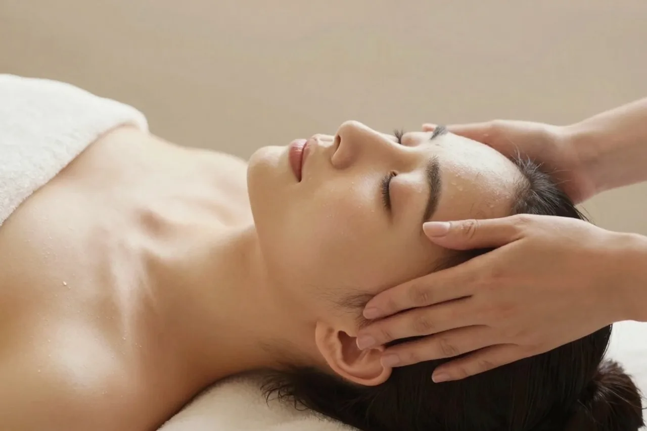 Femme apaisée recevant un massage crânien en douceur